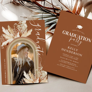 Boho Pampas Grass Photo Graduation Invitation