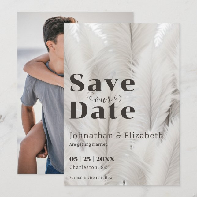 Boho Pampas Grass Photo  Save The Date (Front/Back)
