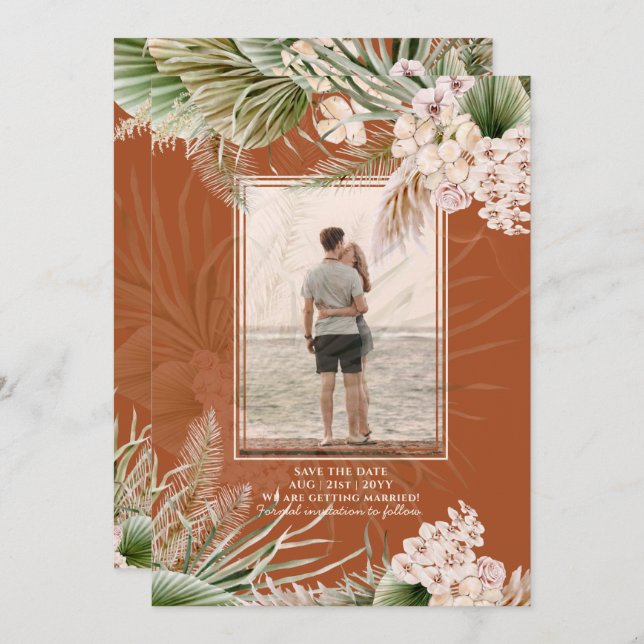 BOHO Pampas Grass PHOTO Terracotta Save The Date (Front/Back)