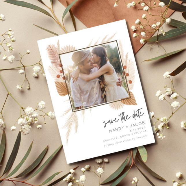 Boho Pampas Grass Photo Wedding Save the Date (Creator Uploaded)