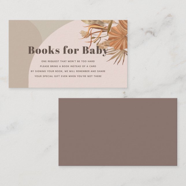 Boho Pampas Grass Pink Baby Shower Books for Baby Enclosure Card (Front/Back)