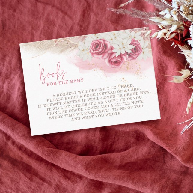 Boho Pampas Grass Pink Roses Books for Baby Enclosure Card (Creator Uploaded)