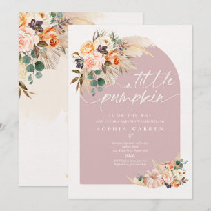 Boho Pampas Grass Pumpkin Baby Shower Dusty Pink Invitation