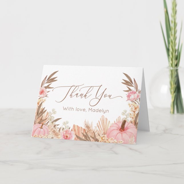 Boho Pampas Grass Pumpkin thank you card (Front)