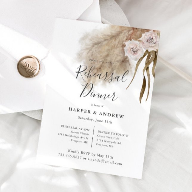 Boho Pampas Grass Rehearsal Dinner Invitation (Creator Uploaded)