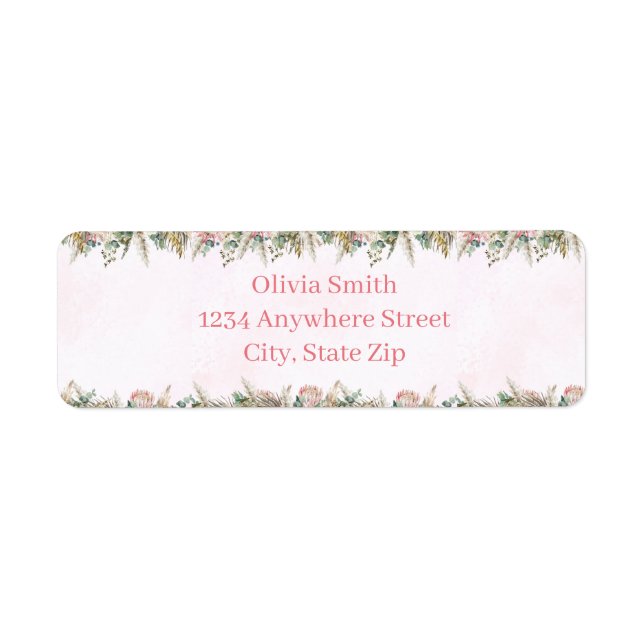Boho Pampas Grass Return Address Labels | Pink (Devant)