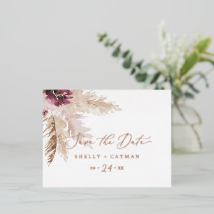Boho Pampas Grass   Rose Gold Foil Save the Date Invitation Postcard