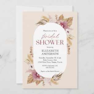 Boho Pampas Grass Rose Gold Invitation