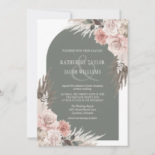 Boho Pampas Grass Sage Green Floral Wedding Invitation