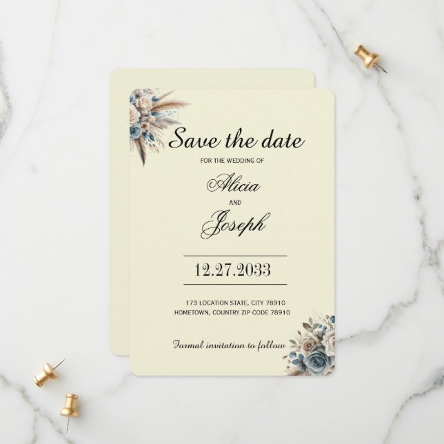 Boho Pampas Grass Save the Date (Devant/Arrière en situation)