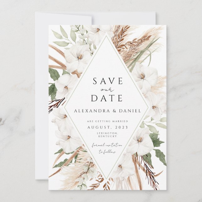 Boho pampas grass save the date minimalist  invitation (Front)
