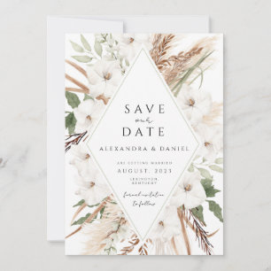 Boho pampas grass save the date minimalist invitation