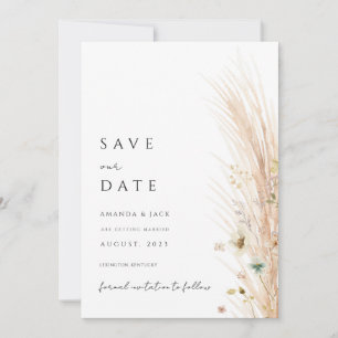 Boho pampas grass save the date minimalist invitation
