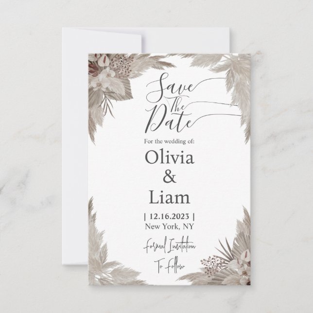 Boho Pampas Grass Save The Date Wedding (Front)
