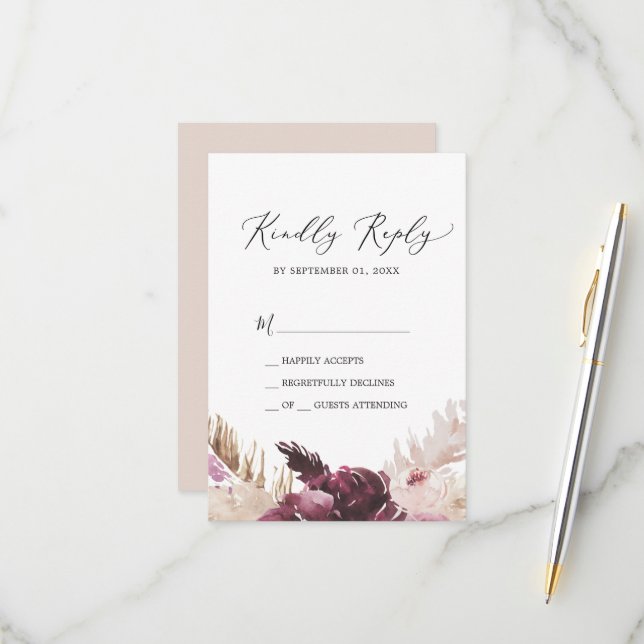 Boho Pampas Grass Simple RSVP Card (Front/Back In Situ)