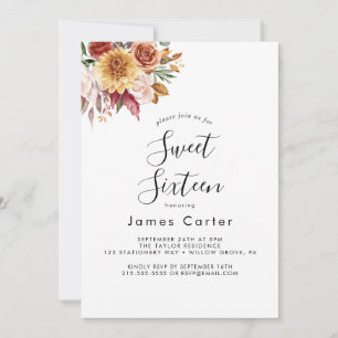 Boho Pampas Grass Sweet Sixteen Birthday  Invitation