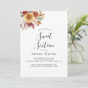 Boho Pampas Grass Sweet Sixteen Birthday  Invitation