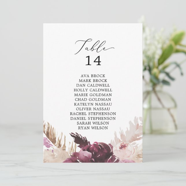 Boho Pampas Grass Table Number Seating Chart Cards (Standing Front)
