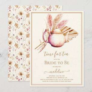 Boho Pampas Grass Tea Party Bridal Shower Invitation