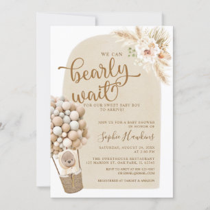 Boho Pampas grass Teddy Bear Baby shower boy Invitation