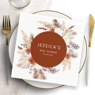 Boho Pampas Grass Terracotta Arch Baby Shower Napkin