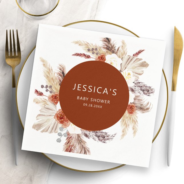Boho Pampas Grass Terracotta Arch Baby Shower Napkin (Creator Uploaded)