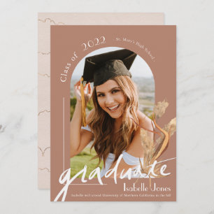 Boho Pampas Grass Terracotta Arch Photo Graduation Invitation