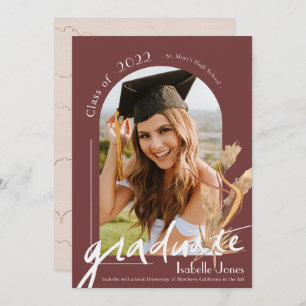Boho Pampas Grass Terracotta Arch Photo Graduation Invitation