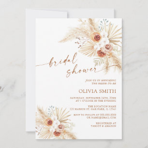 Boho Pampas Grass Terracotta Bridal Shower Invitation