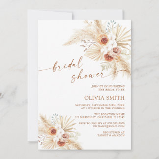 Boho Pampas Grass Terracotta Bridal Shower Invitation