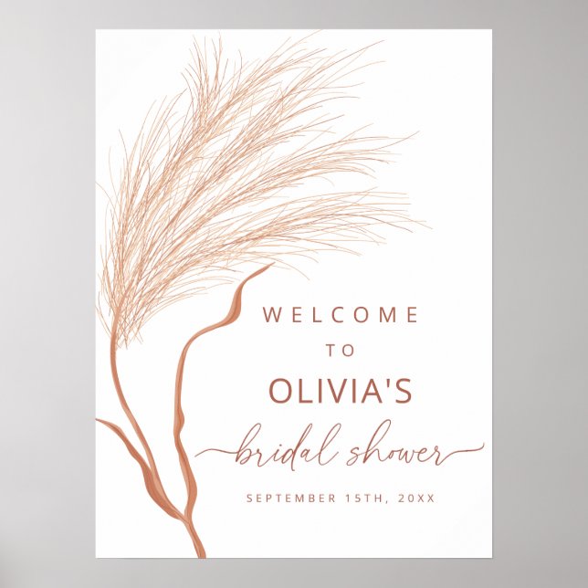 Boho Pampas Grass Terracotta Bridal Shower Welcome Poster (Front)