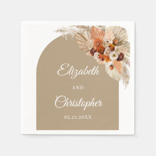Boho pampas grass terracotta burnt orange wedding  napkin