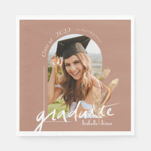 Boho Pampas Grass Terracotta Photo Graduation Napkin