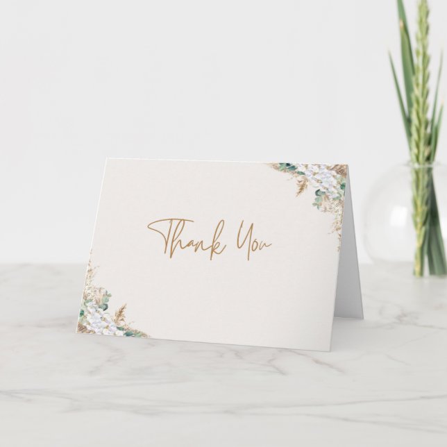 Boho Pampas Grass Thank You Card | Neutral Beige (Front)