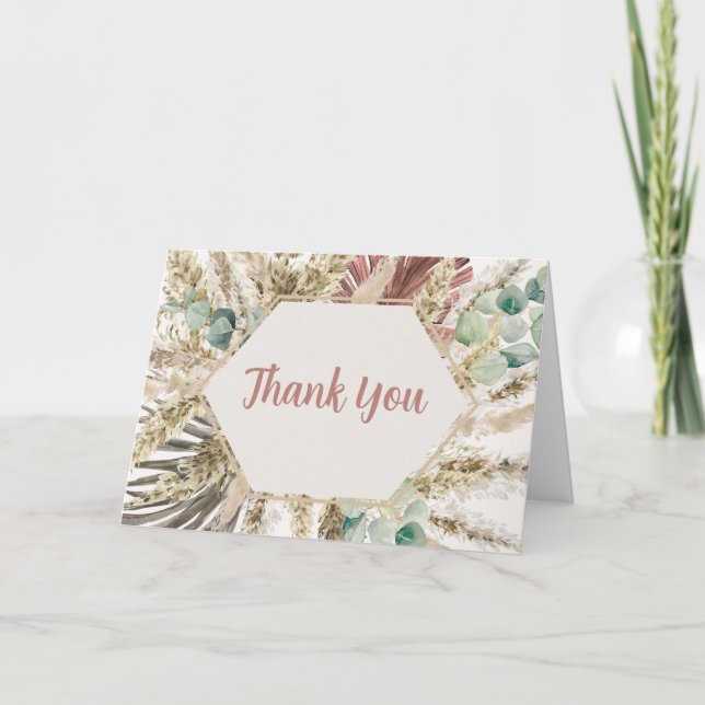 Boho Pampas Grass Thank You Card | Neutral Dried (Front)