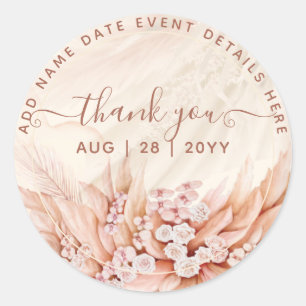  Boho Pampas Grass Thank You Favour Classic Round  Sticker