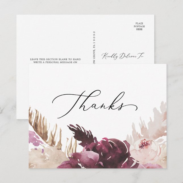 Boho Pampas Grass Thanks Postcard (Front/Back)