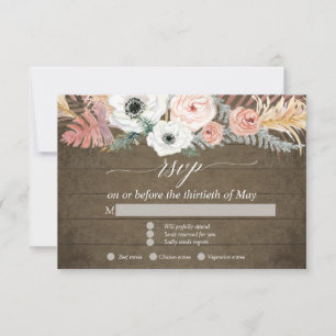 Boho Pampas Grass Tropical Floral Foliage RSVP Card