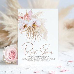 Boho Pampas Grass Tropical Flowers Bridal Shower Invitation