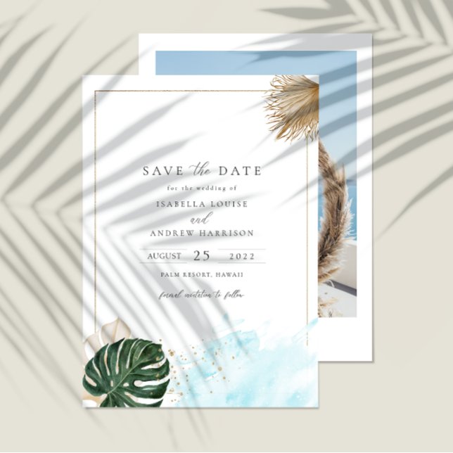 Boho Pampas Grass Tropical Photo Save The Date  Invitation (Creator Uploaded)