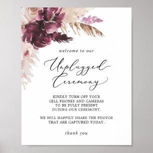Boho Pampas Grass Unplugged Ceremony Sign