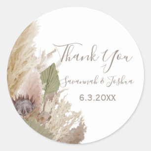 BOHO PAMPAS GRASS WATERCOLOR THANK YOU CLASSIC ROUND STICKER