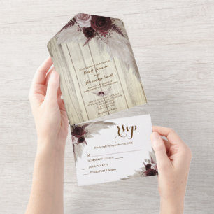 Boho Pampas Grass Wedding and RSVP Response All In One Invitation