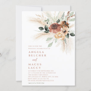 Boho pampas Grass Wedding Invitation