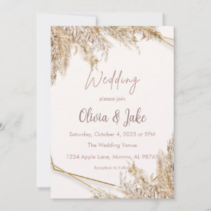 Boho Pampas Grass Wedding Invitation — Beige/Blush