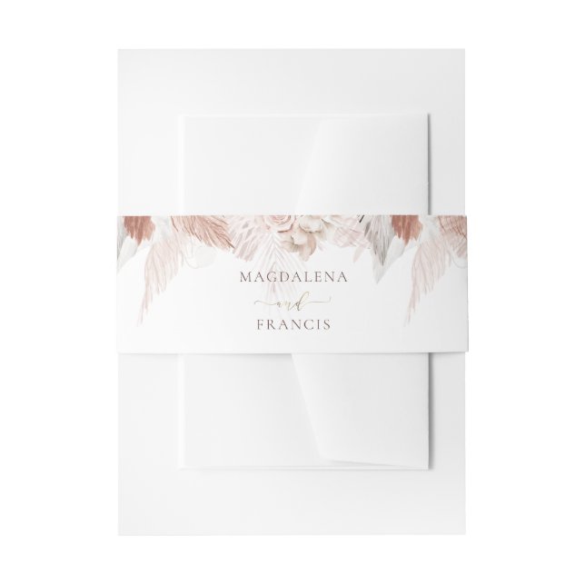 boho pampas grass wedding  invitation belly band (Front Example)