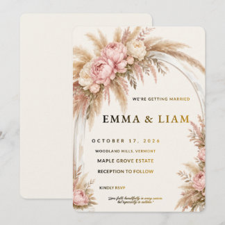 Boho Pampas Grass Wedding Invitation | Editable Fl