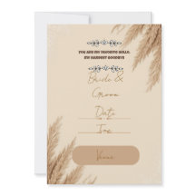 Boho Pampas Grass Wedding Invitation | Rustic Brid