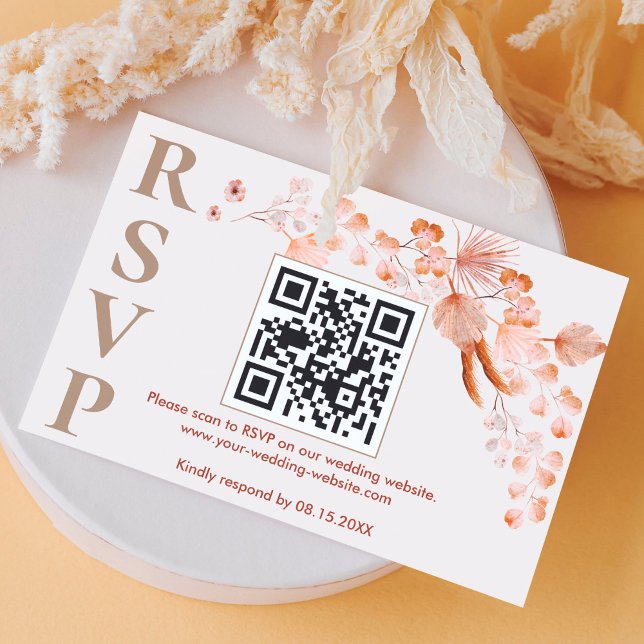 Boho Pampas Grass Wedding Online Website QR Code RSVP Card (Creator Uploaded)