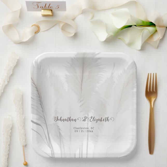 Boho Pampas Grass Wedding Paper Plate (Wedding)